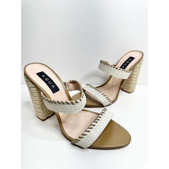 AQUA Sandals Woven Casual Espadrille Block Heel Size 9.5B NEW - Picture 7 of 10
